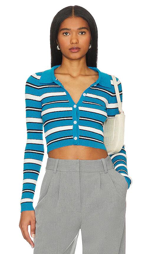 superdown Keyara Button Up Top in Blue Cover