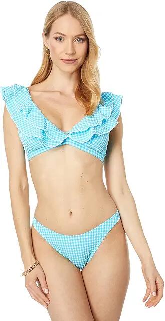 Lilly Pulitzer Aelin Bikini Top (Turquoise Oasis Crinkle Gingham) Women's Swimwear Cover