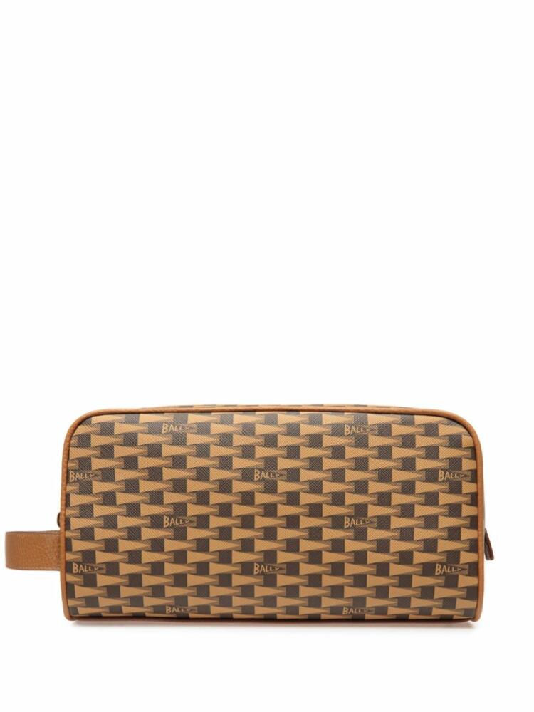 Bally Pennant-print zipped wash bag - Brown Cover