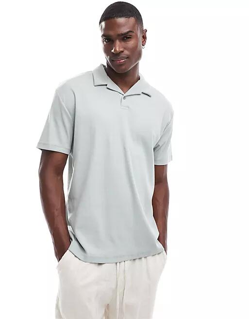 ASOS DESIGN relaxed rib revere polo in washed green Cover