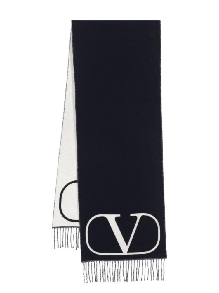 Valentino Garavani logo-jacquard fringed scarf - Blue Cover