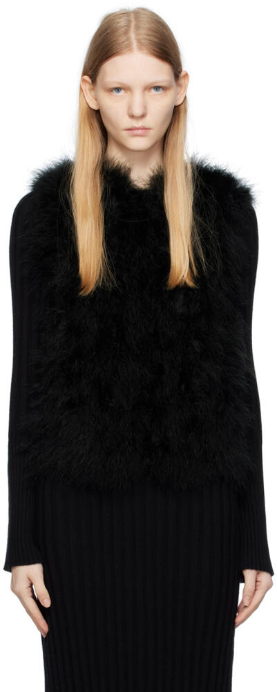 Yves Salomon Black Round Neck Feather Vest Cover