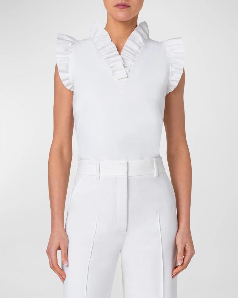 Akris punto Signature Jersey Top with Ruffled Detail Cover