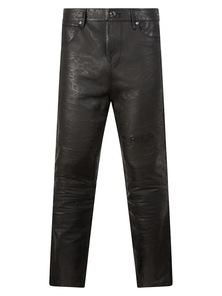 RTA Men's Akio Graphic Leather Pants - Black Porcelain Cover