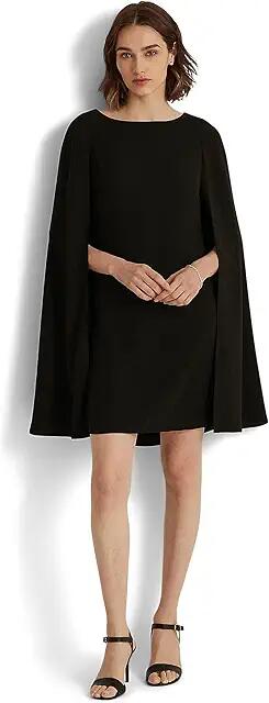 Lauren Ralph Lauren Cape Georgette Cocktail Dress (Black) Women's Dress Cover