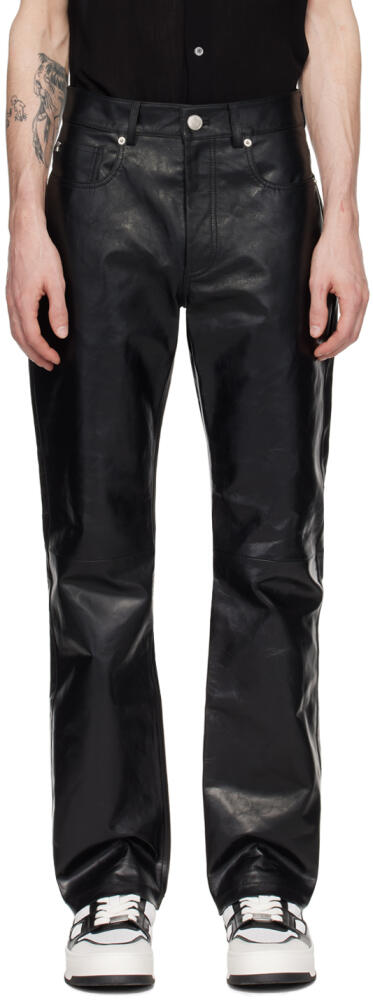 AMI Paris Black Straight Fit Leather Pants Cover