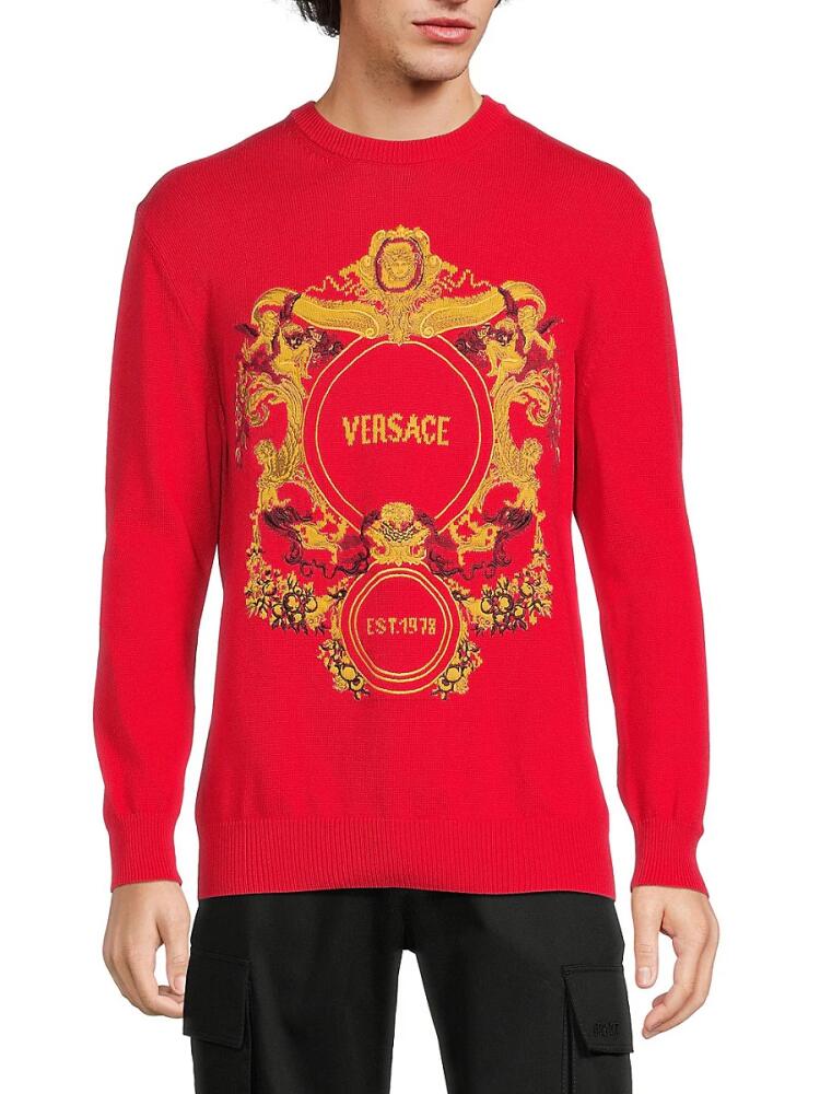 Versace Men's Medusa Embroidered Crewneck Sweater - Red Cover