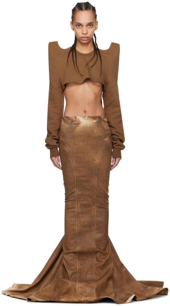 Rick Owens DRKSHDW Brown Al Pillar Denim Maxi Skirt Cover