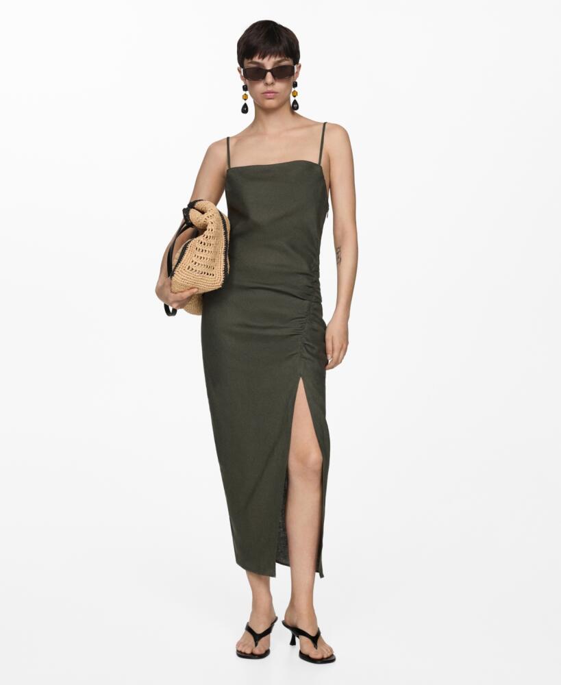 Mango Women's Draped Detail Slit Dress - Dark Green Cover