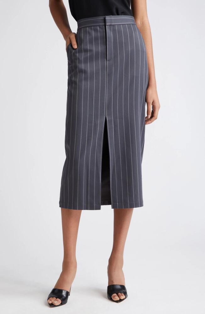 L'AGENCE Madonna Pinstripe Midi Pencil Skirt in Charcoal Pinstripe Cover