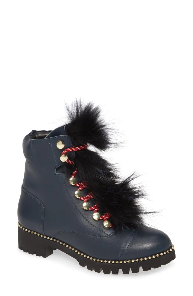 Cecelia New York Trekker Boot with Genuine Shearling Trim in Midnight Leather Cover