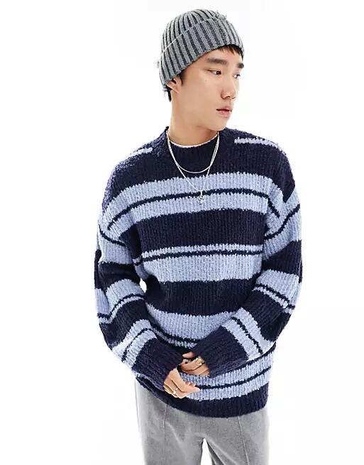 COLLUSION boucle knit stripe oversized sweater in blue-Multi Cover