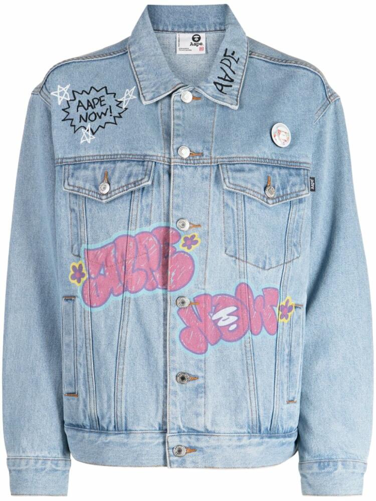 AAPE BY *A BATHING APE® graffiti-print buttoned denim jacket - Blue Cover