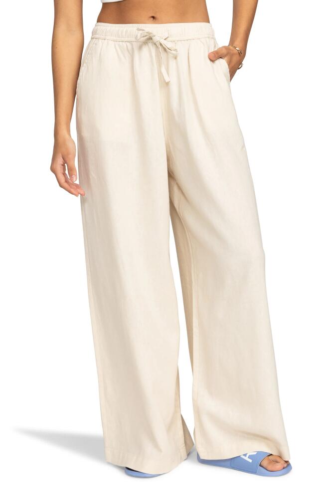 Roxy Lekeitio Wide Leg Linen Blend Drawstring Pants in Tapioca Cover