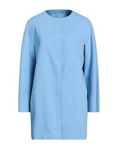 La Fille Des Fleurs Woman Overcoat & Trench Coat Sky blue Cotton, Polyester, Elastane Cover