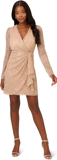 Adrianna Papell Metallic Mesh Draped Dress (Light Gold) Women's Dress Cover