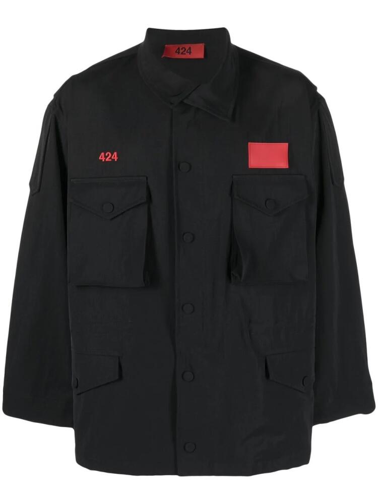 424 asymmetric logo-patch shirt jacket - Black Cover