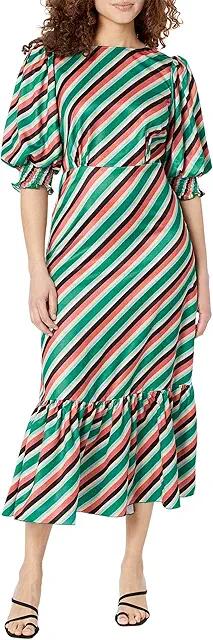 LITTLE MISTRESS Stripe Satin Peplum Midi Dress (Multi) Women's Dress Cover