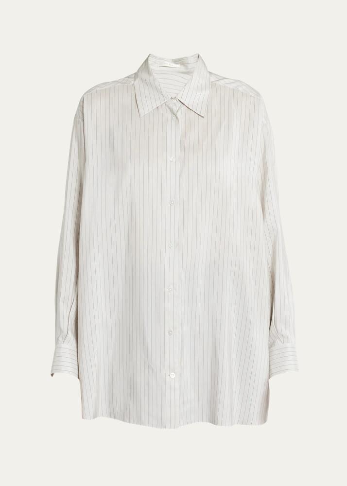 THE ROW Luka Stripe Oversized Button Down Shirt Cover