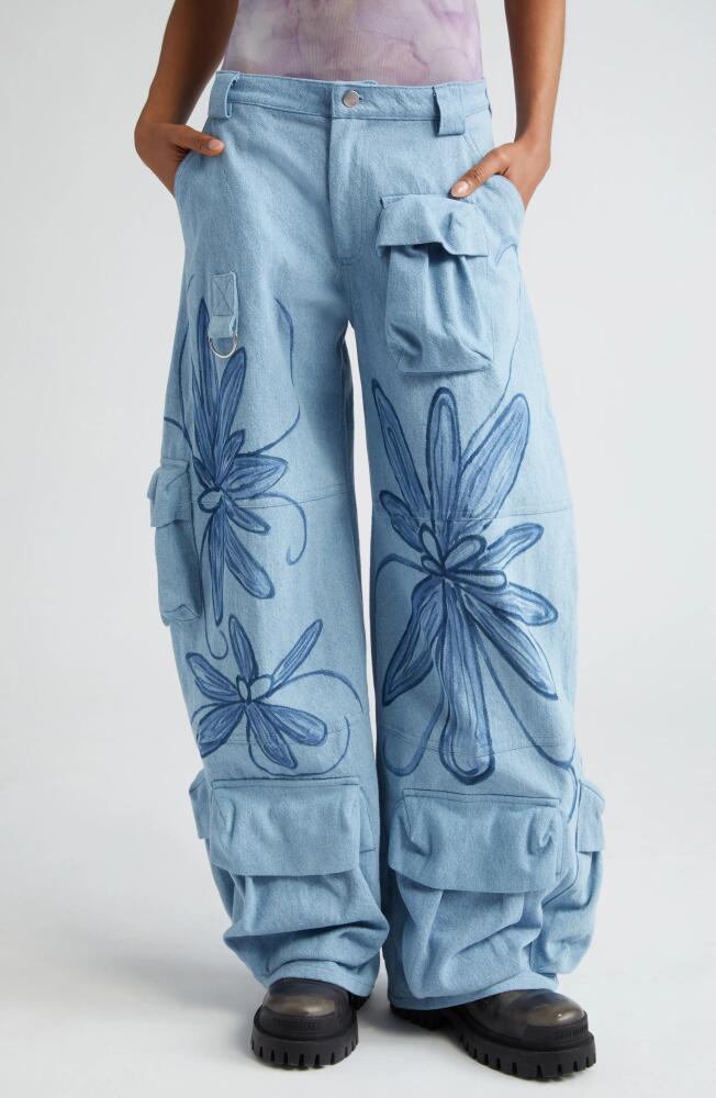 Collina Strada Garden Oversize Cotton Cargo Pants in Flower Burst Blue Cover