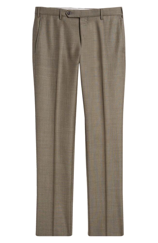 Zanella Parker Classic Wool Sharkskin Dress Pants in Medium Brown Cover