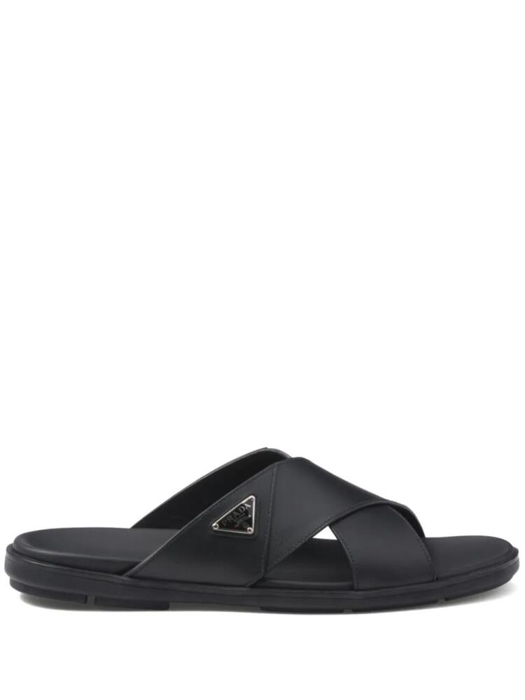 Prada Leather crisscross slides - Black Cover