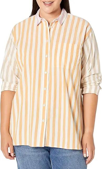 Madewell The Plus Signature Poplin Oversized Shirt in Mixed Stripe (Ochre Fresco) Women's Clothing Cover