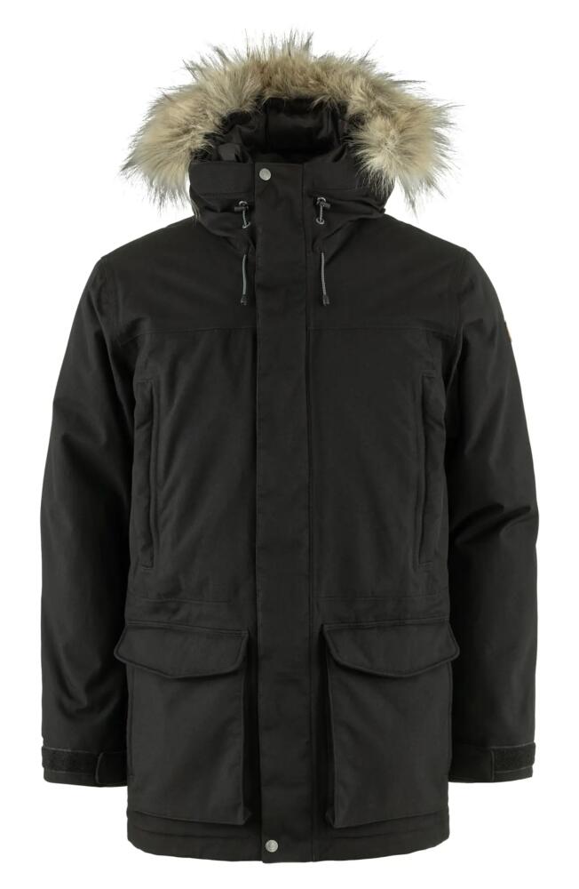 Fjällräven Nuuk Lite Waterproof Parka With Faux Fur Trim in Black Cover