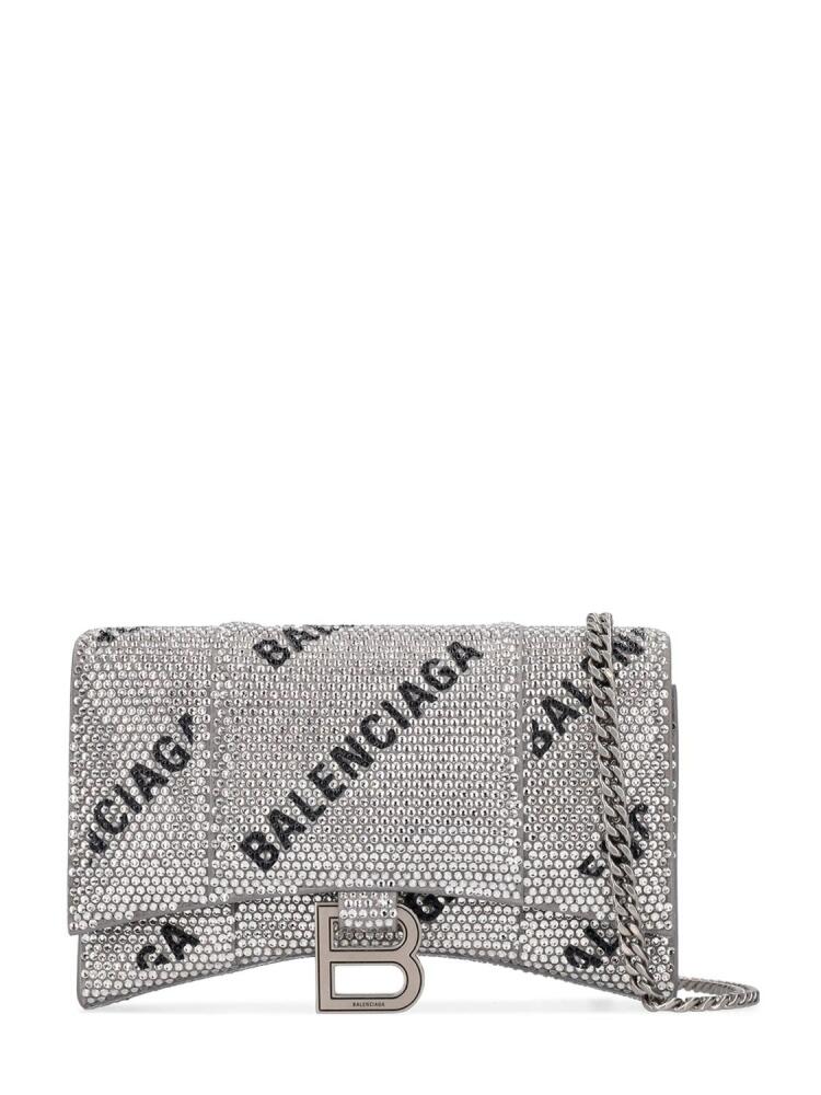 BALENCIAGA Hourglass Logo Strass Chain Wallet Cover