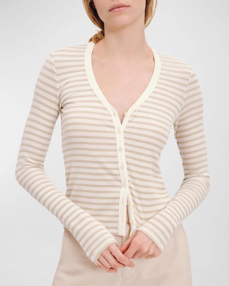 ATM Anthony Thomas Melillo Modal Rib Stripe Long-Sleeve Cardigan Top Cover