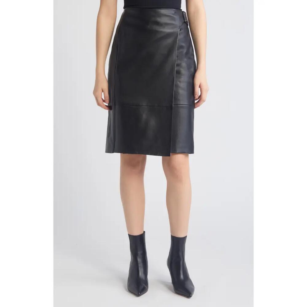 BOSS Setoya Paneled Leather Wrap Skirt in Black Cover