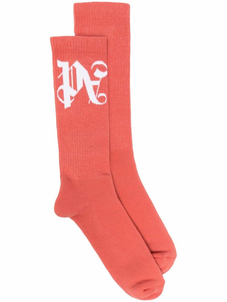 Palm Angels monogram-intarsia ribbed socks - Pink Cover