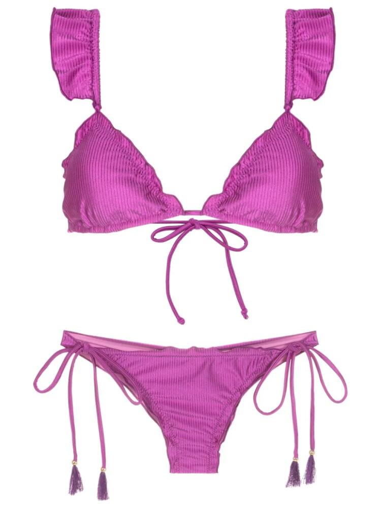 Brigitte ruffled-trim ribbed bikini - Purple Cover