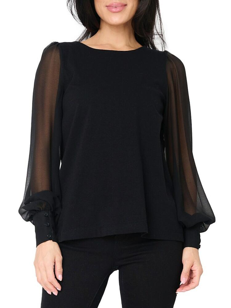 gibsonlook Women's Chiffon Sleeve Blouse - Black Cover