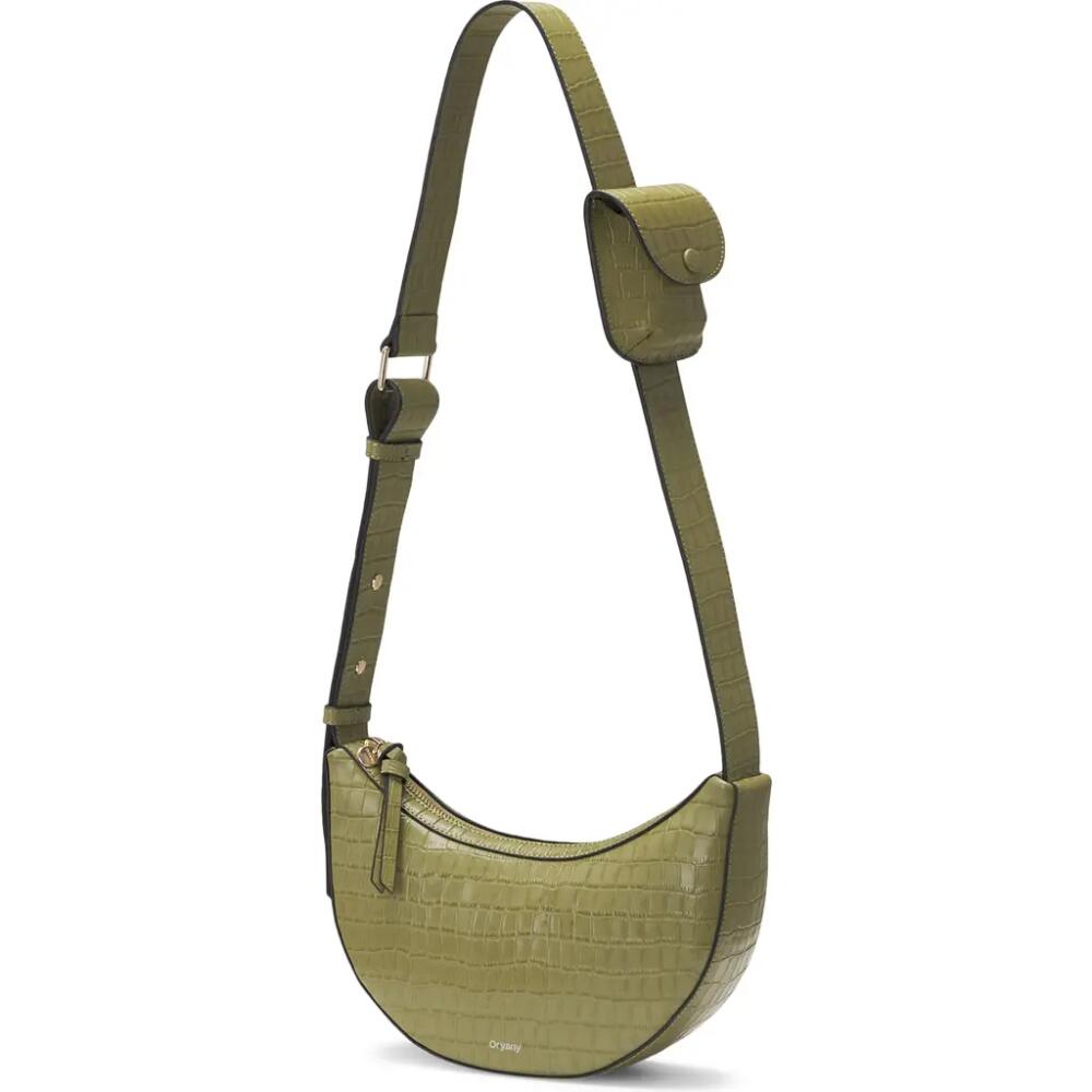 Oryany Rookie Crescent Croc Embossed Leather Crossbody Bag in Leaf Olive Cover