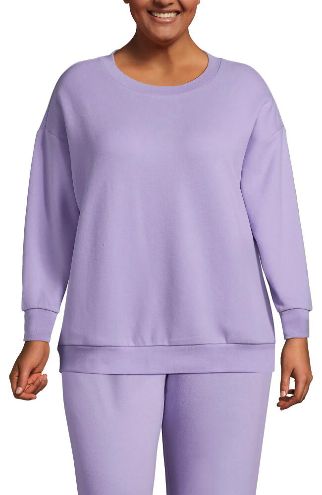 Lands' End Plus Size Serious Sweats Relaxed Long Sleeve Crew Neck Sweatshirt in Lavender Cloud Cover