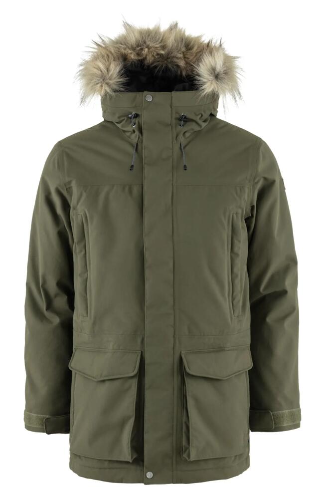 Fjällräven Nuuk Lite Waterproof Parka With Faux Fur Trim in Laurel Green Cover