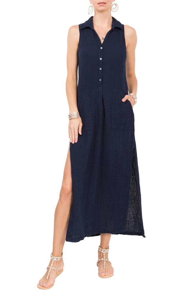 Everyday Ritual Vivienne Sleeveless Cotton Gauze Caftan Top in Navy Cover