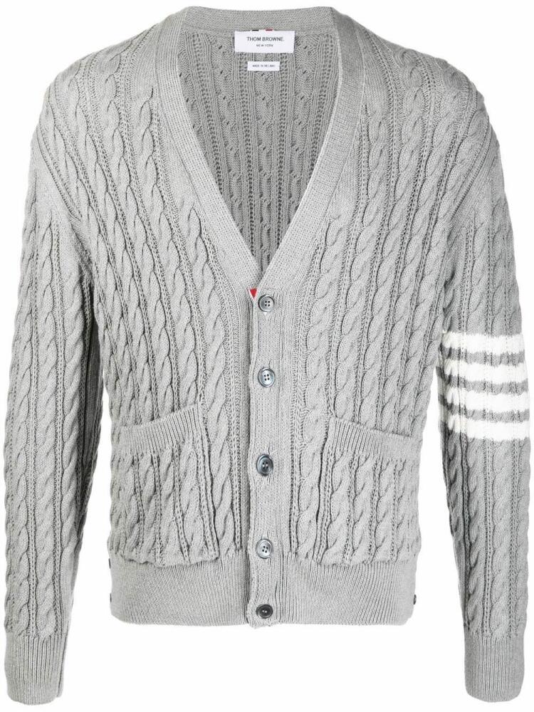 Thom Browne 4-Bar cable-knit cardigan - Grey Cover