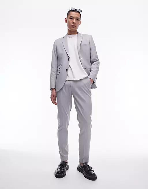 Topman herringbone slim pants in gray Cover