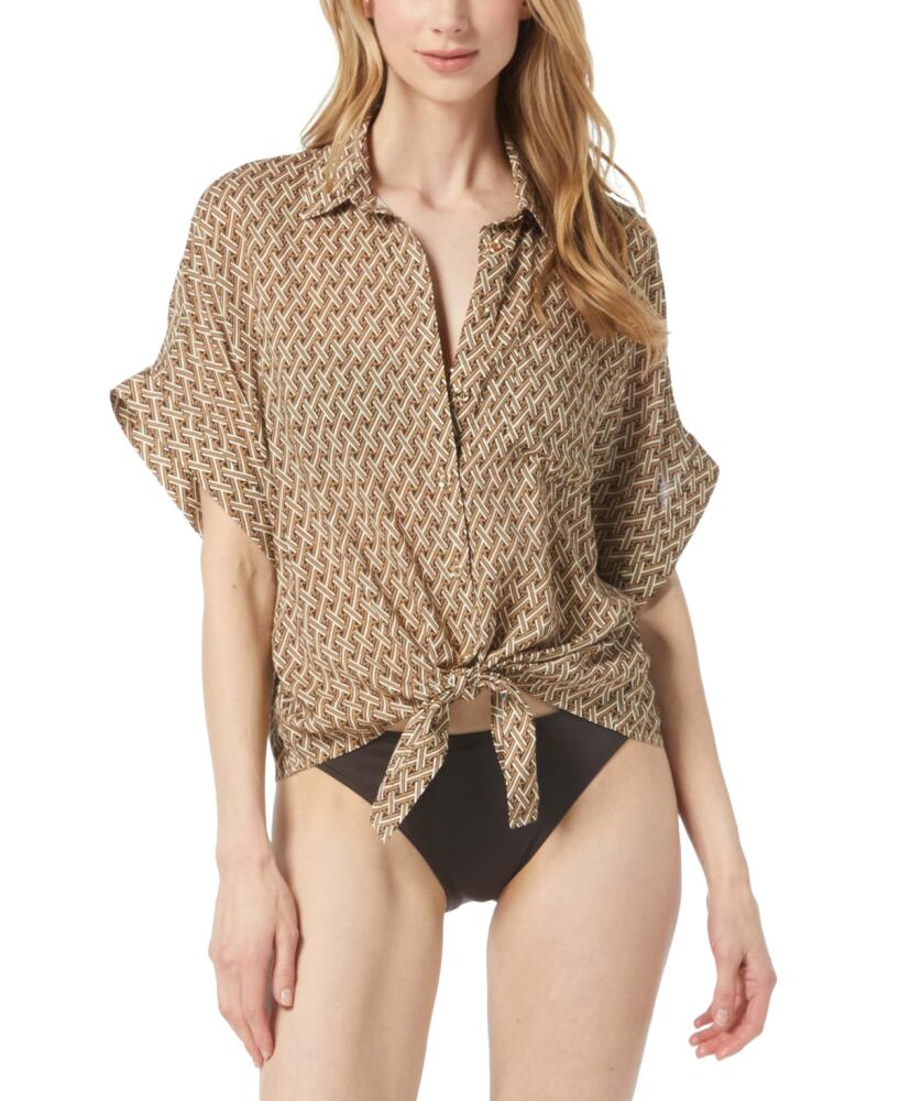 Michael Michael Kors Women's Camp Shirt Swim Cover-Up - Brown Multi Cover