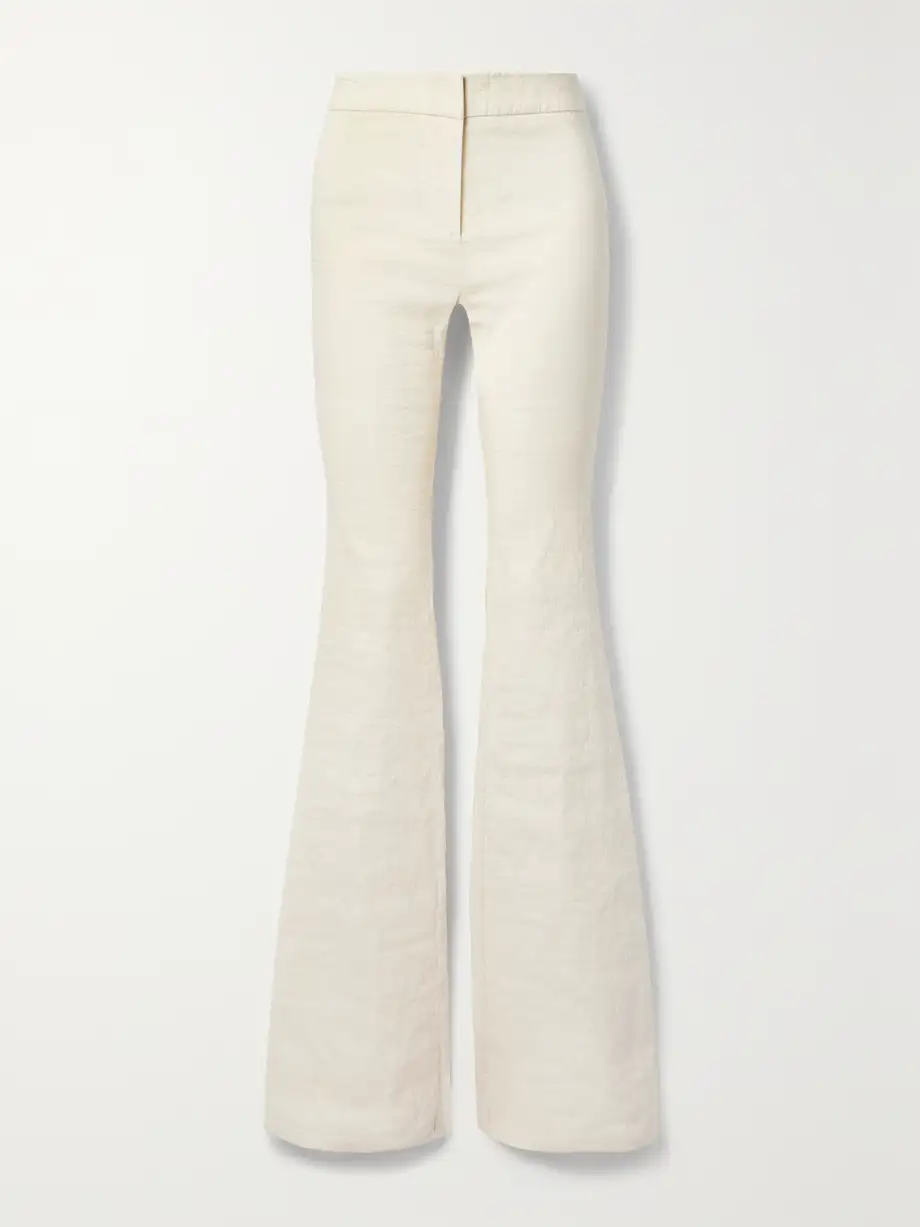 Brandon Maxwell - The Fae Crinkled Linen-blend Flared Pants - Gray Cover