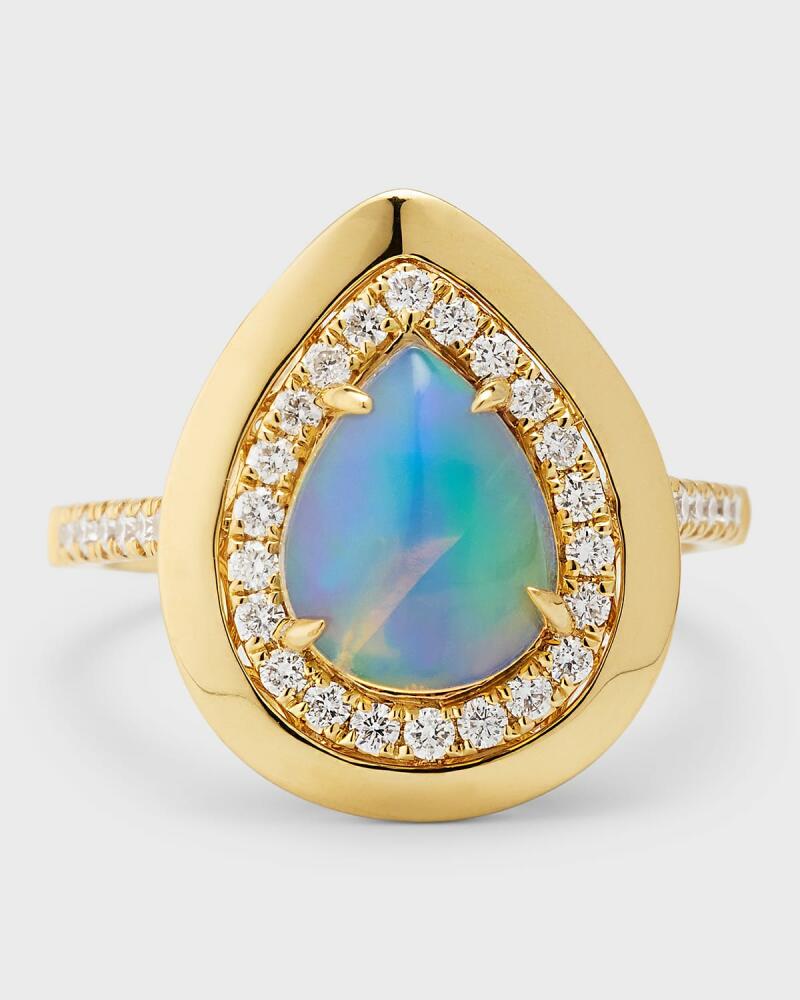 David Kord 18K Yellow Gold Ring with Pear Shape Opal and Diamonds, Size 7 Cover