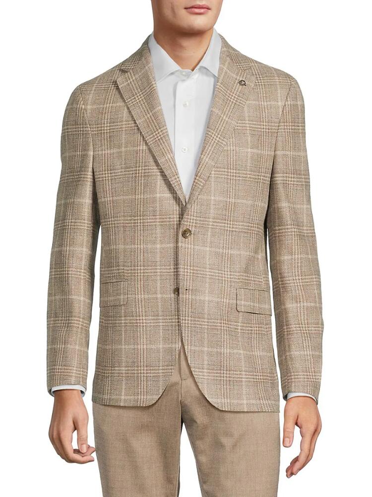 Jack Victor Men's Midland Regular Fit Plaid Wool Blend Blazer - Tan Cover