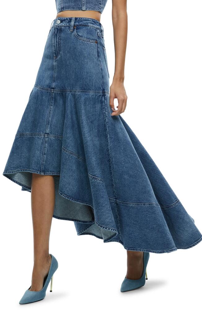 Alice + Olivia Donella High/Low Denim Skirt in Brooklyn Blue Cover