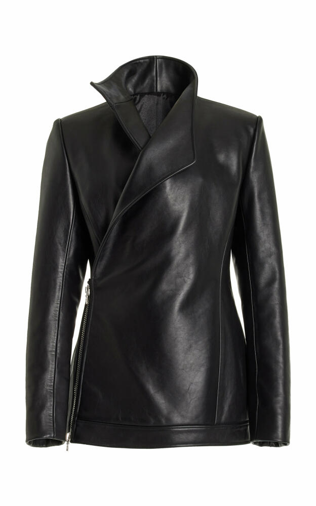 Brandon Maxwell - The Lottie Double-Breasted Leather Jacket - Black Cover