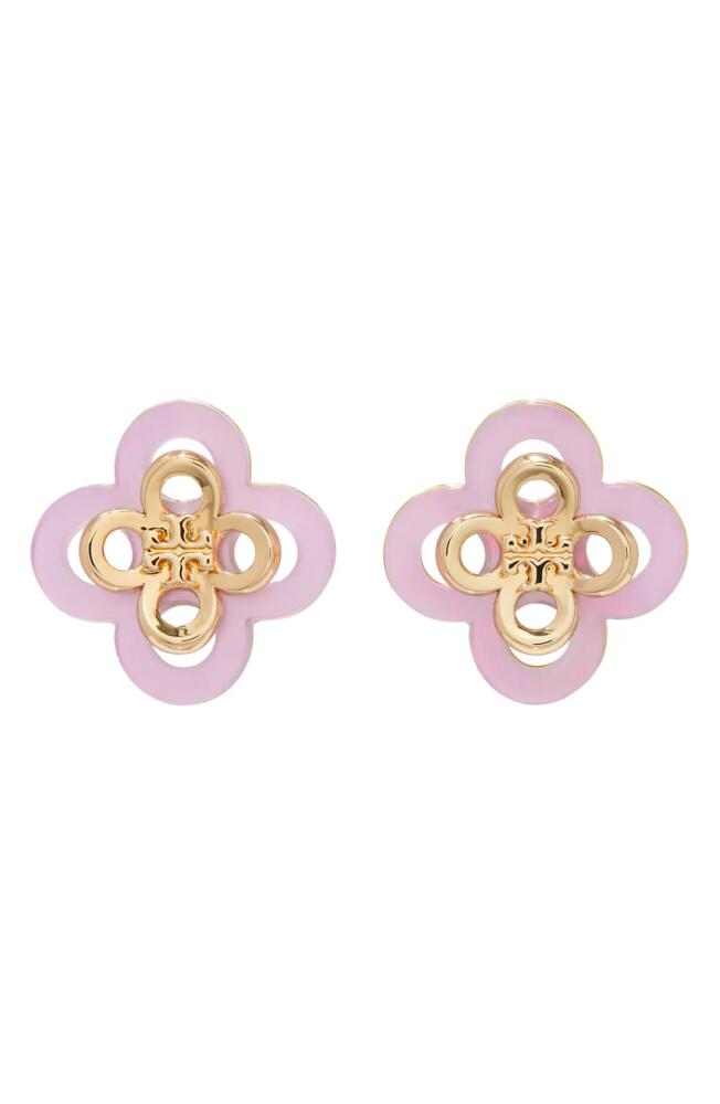 Tory Burch Kira Clover Stacked Stud Earrings in Tory Gold /Light Pink Cover