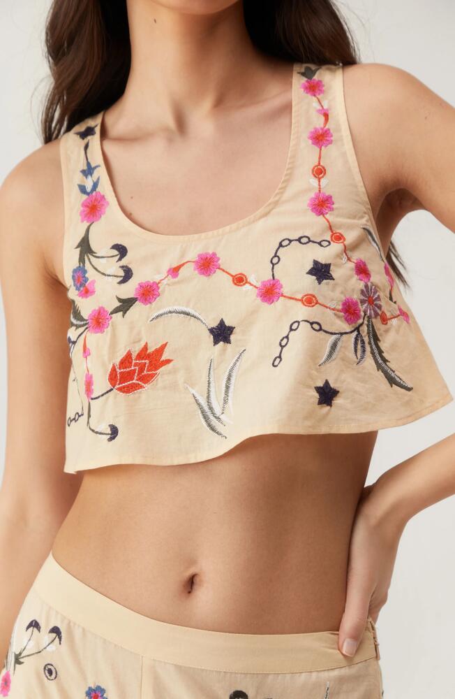 NASTY GAL Floral Embroidered Cotton Crop Tank in Ecru Cover