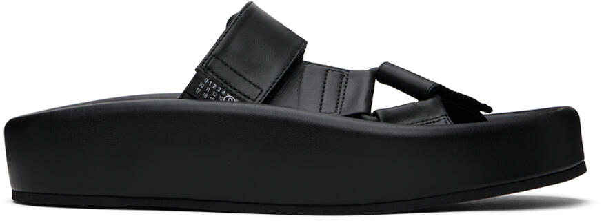 MM6 Maison Margiela Black Webbing Slip-On Platform Sandals Cover