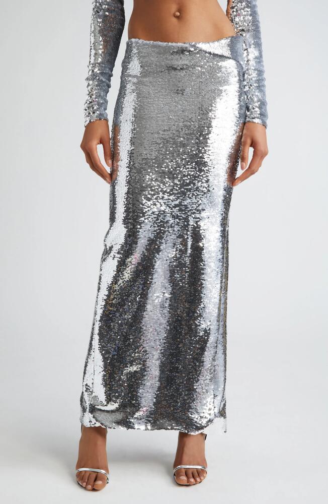 LaQuan Smith Sequin Maxi Skirt in Silver Cover